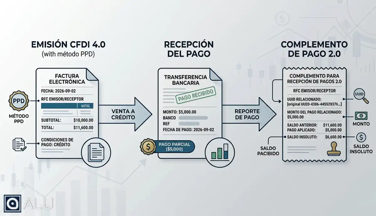 Complemento de pago de un CFDI 4.0 por una factura PPD