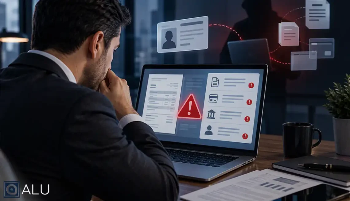 Persona revisando alertas por posible robo de identidad fiscal